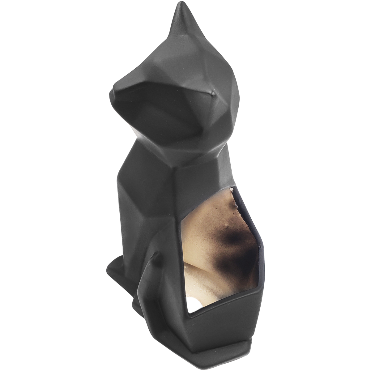 Maceta en forma de gato geométrico de cerámica mate
