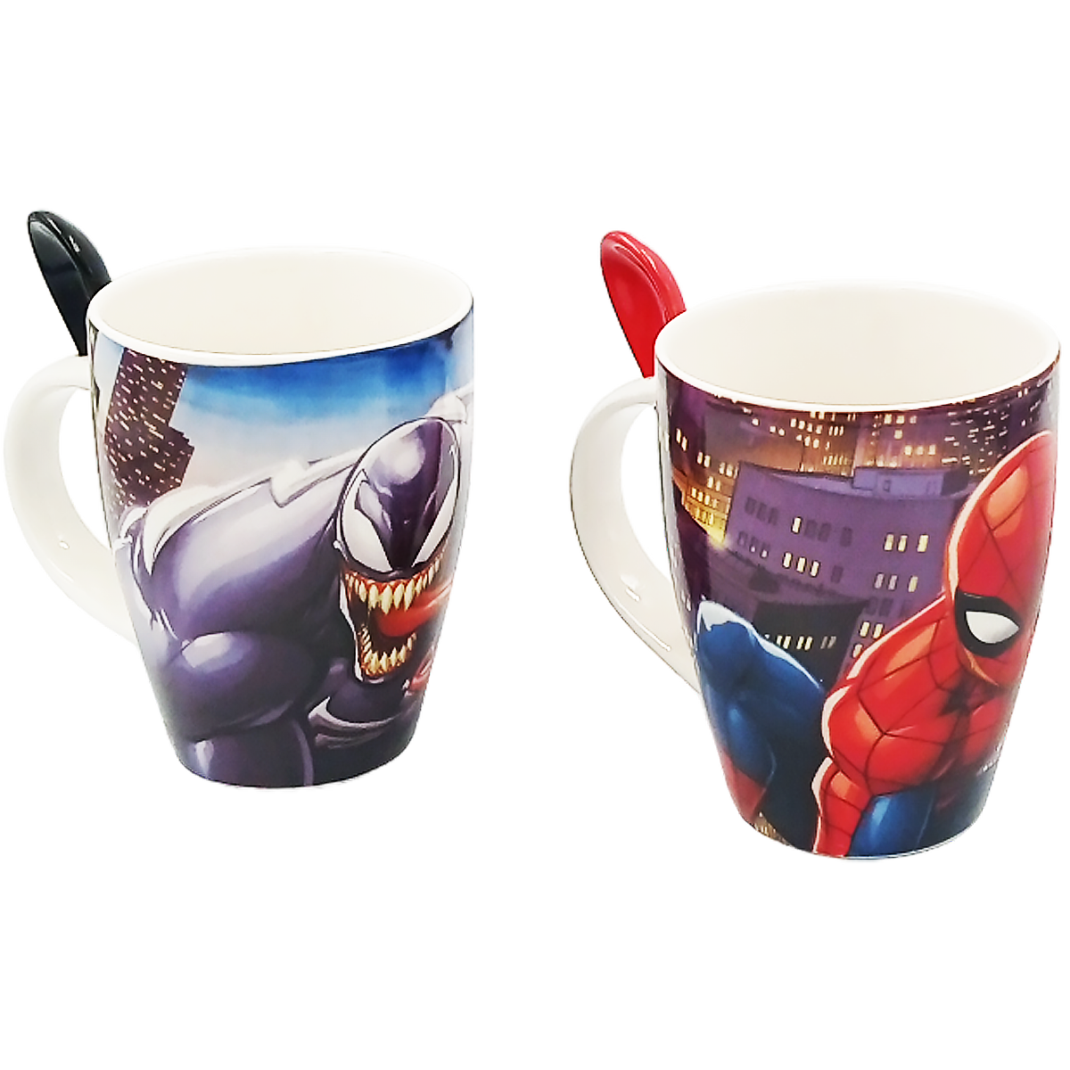 Juego de 2 Tazas de cerámica con cuchara Spiderman y Venom