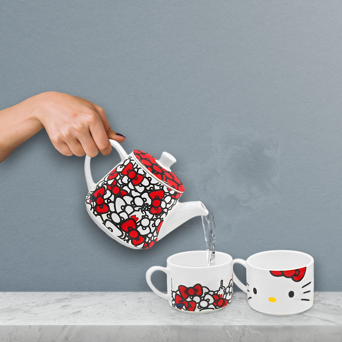 Juego de té de porcelana tetera apilable Hello Kitty