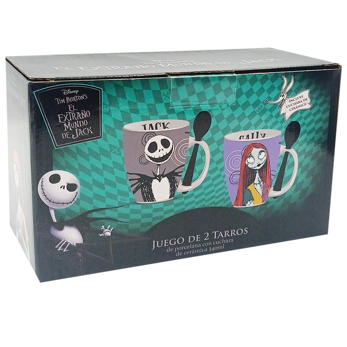 Juego de 2 Tazas de cerámica con cuchara Jack y Sally