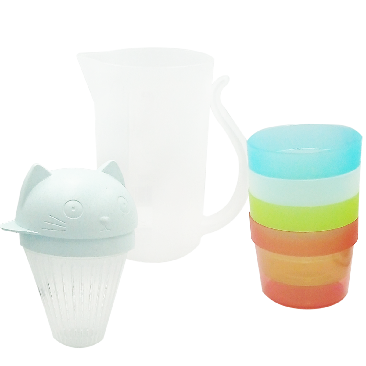 Jarra de gatito con 4 tazas - Azul