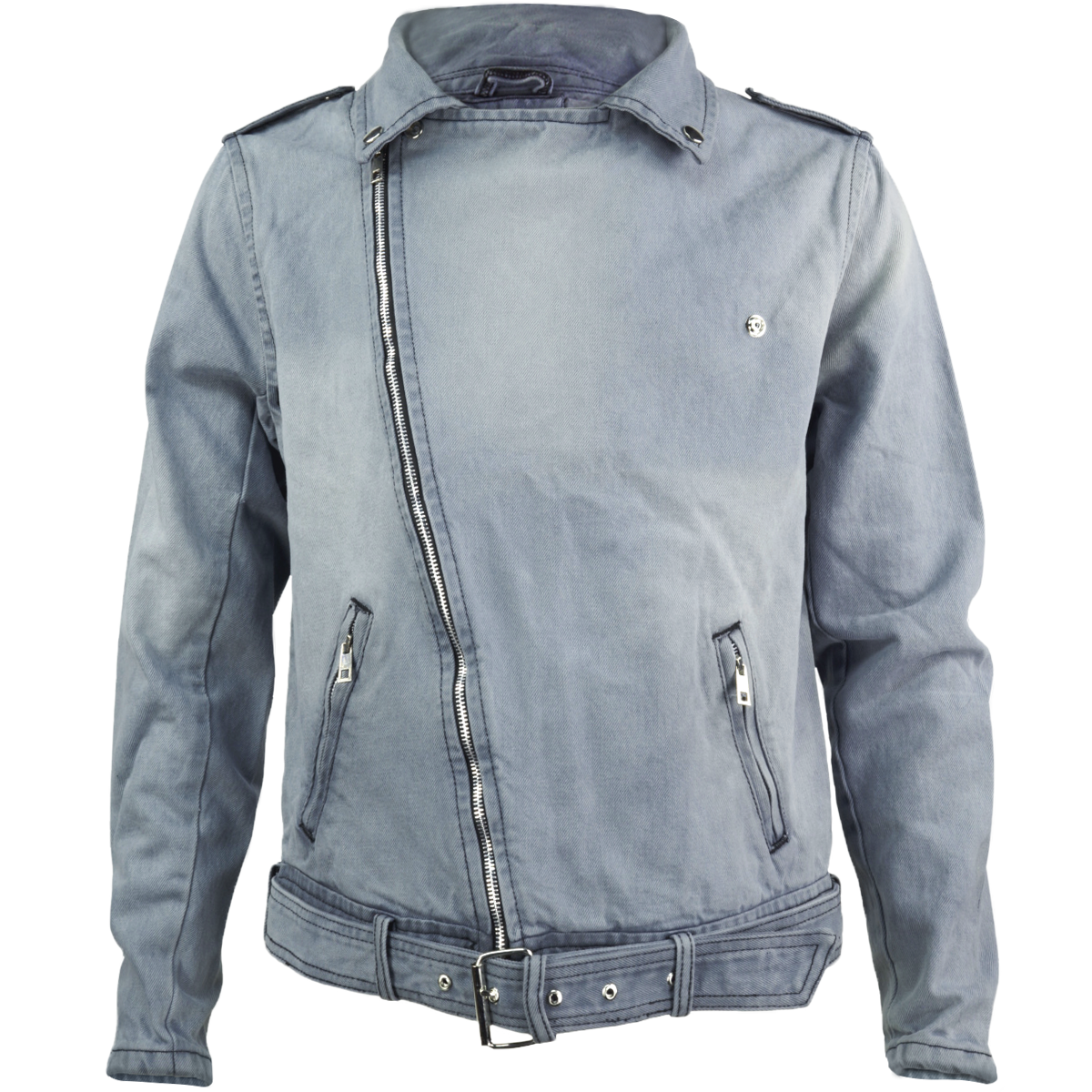 Chamarra rockera biker de mezclilla Gris