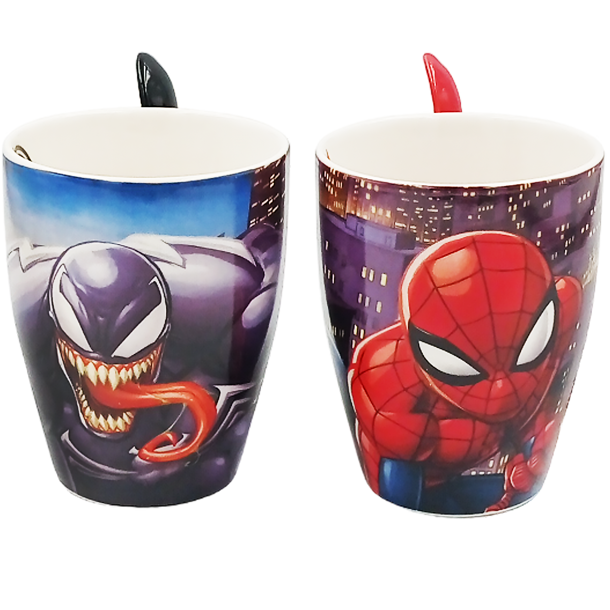 Juego de 2 Tazas de cerámica con cuchara Spiderman y Venom