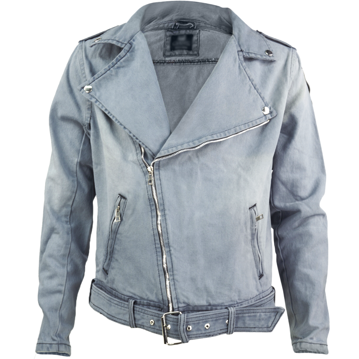 Chamarra rockera biker de mezclilla Gris