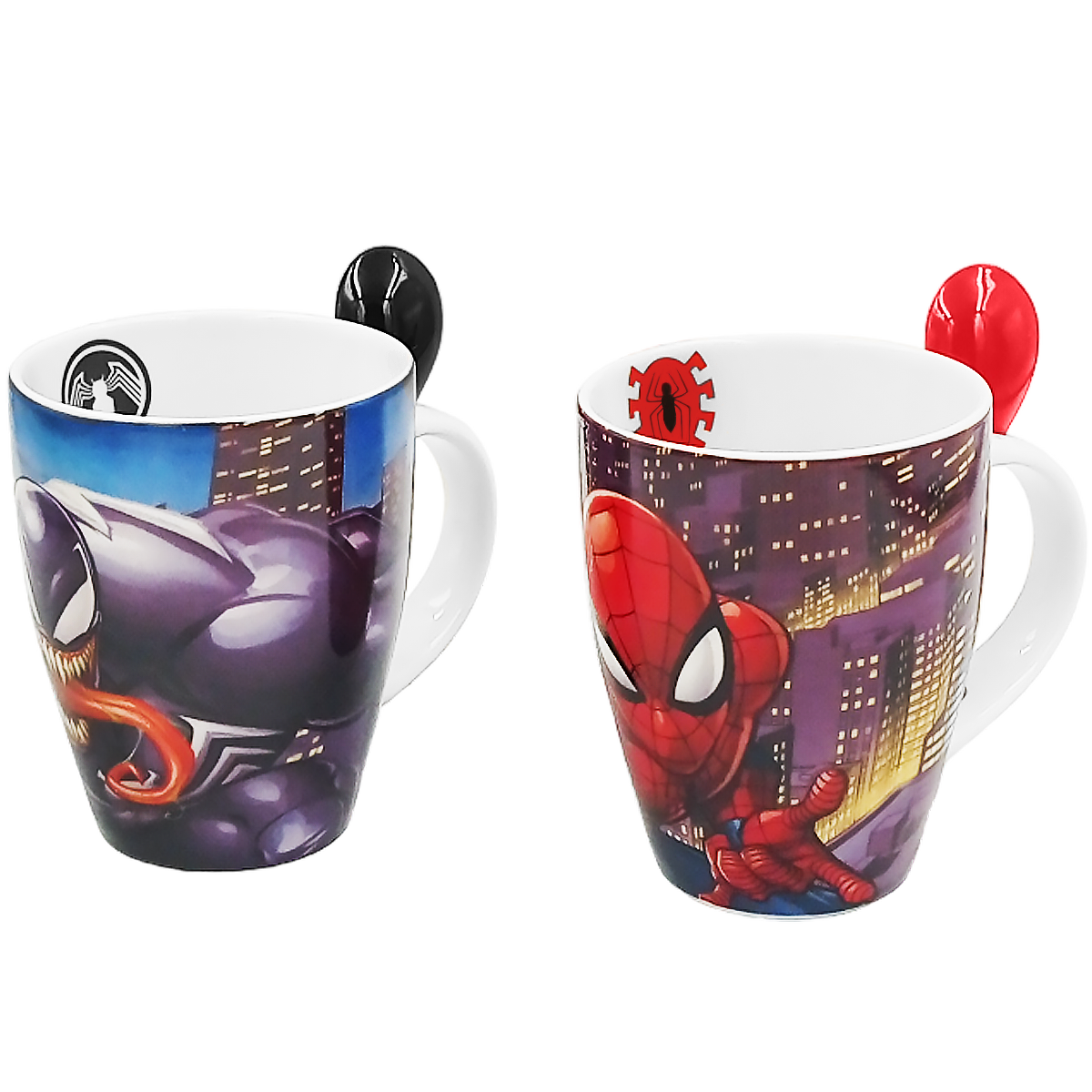 Juego de 2 Tazas de cerámica con cuchara Spiderman y Venom
