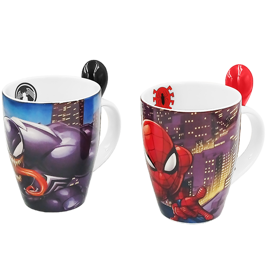 Juego de 2 Tazas de cerámica con cuchara Spiderman y Venom
