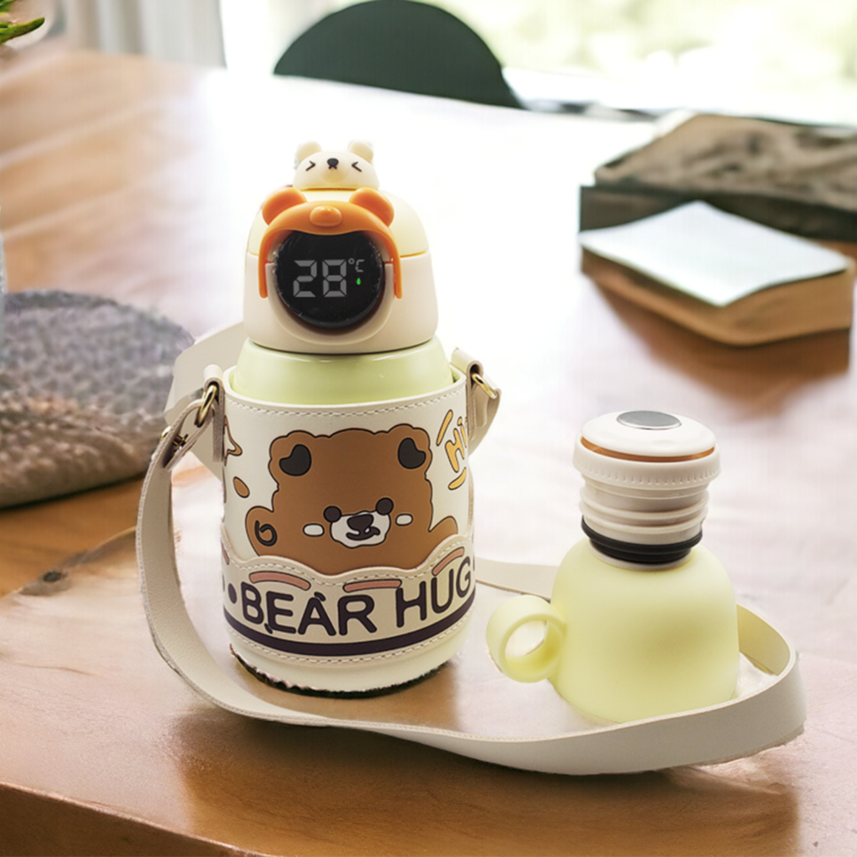 Termo de aluminio con medidor de temperatura y funda