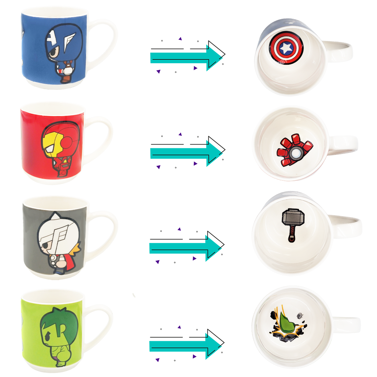 Juego de 4 tazas apilables Avengers de porcelana 330 Ml