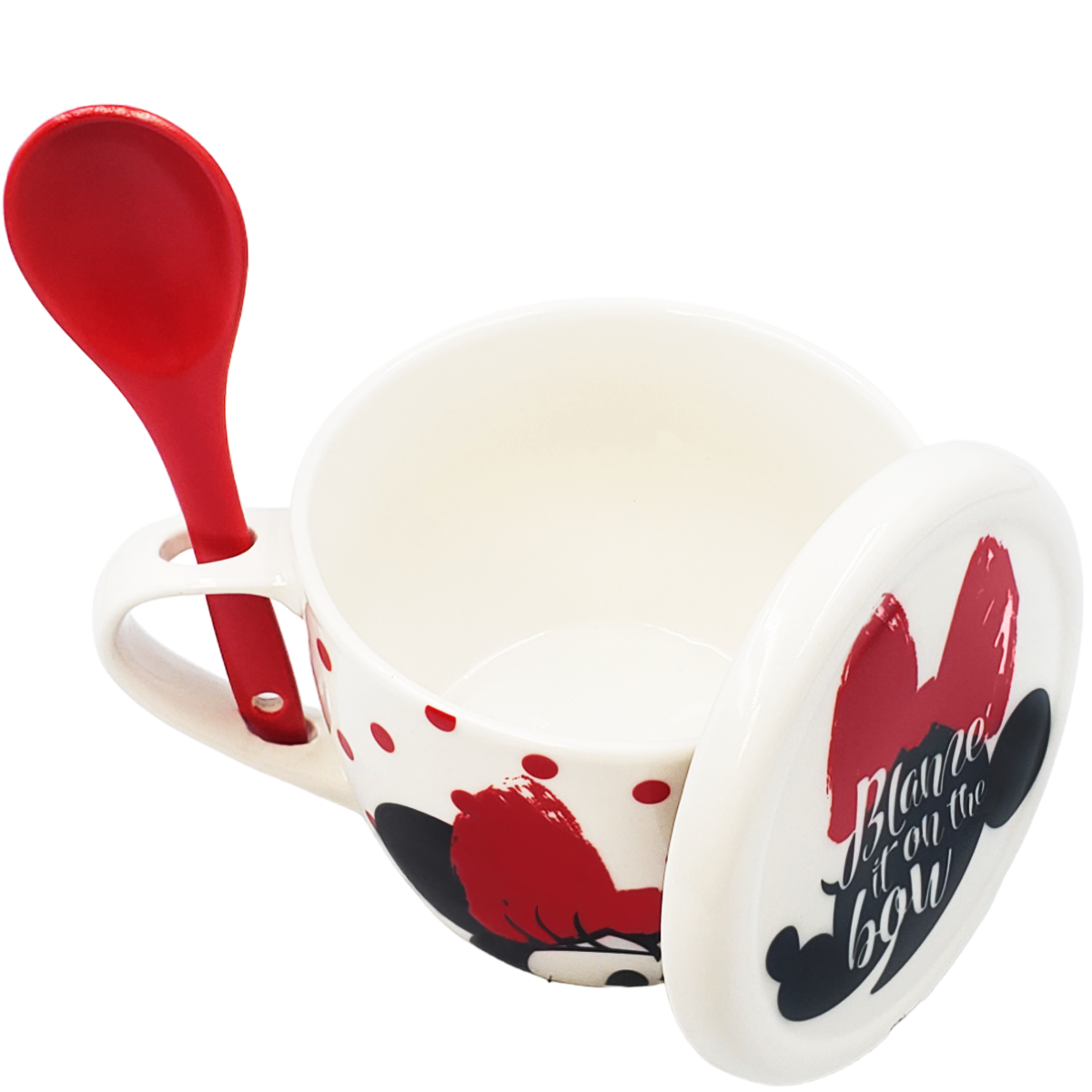 Taza jumbo sopera con tapa y cuchara Minnie Mouse porcelana 580 Ml