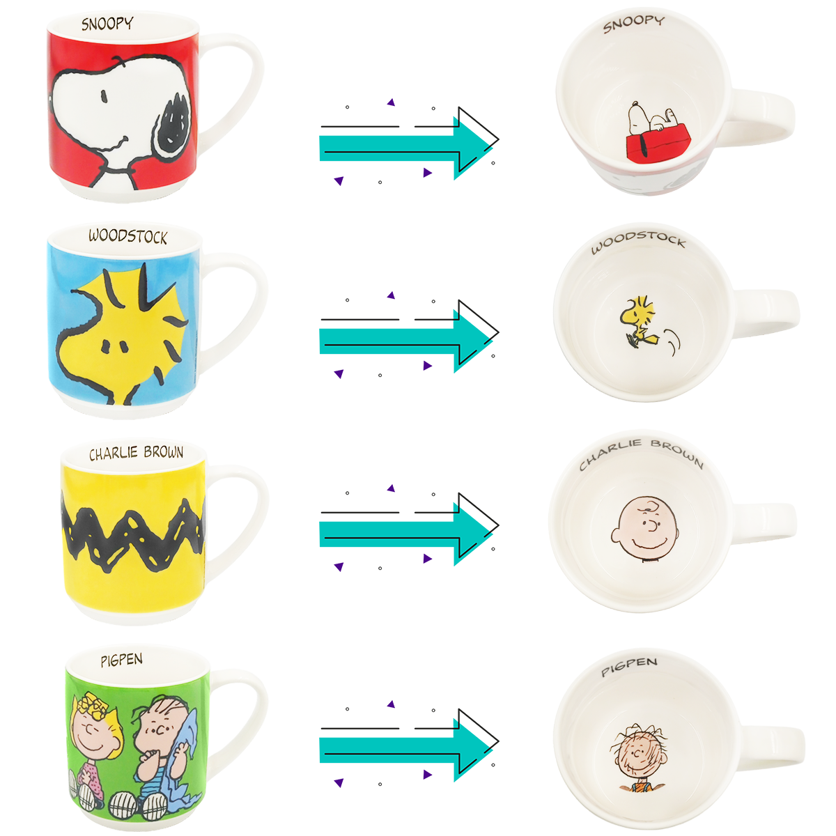 Juego de 4 tazas apilables Peanuts de porcelana 330 Ml