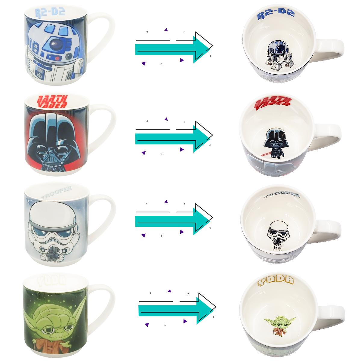 Juego de 4 tazas apilables Star Wars de porcelana 330 Ml