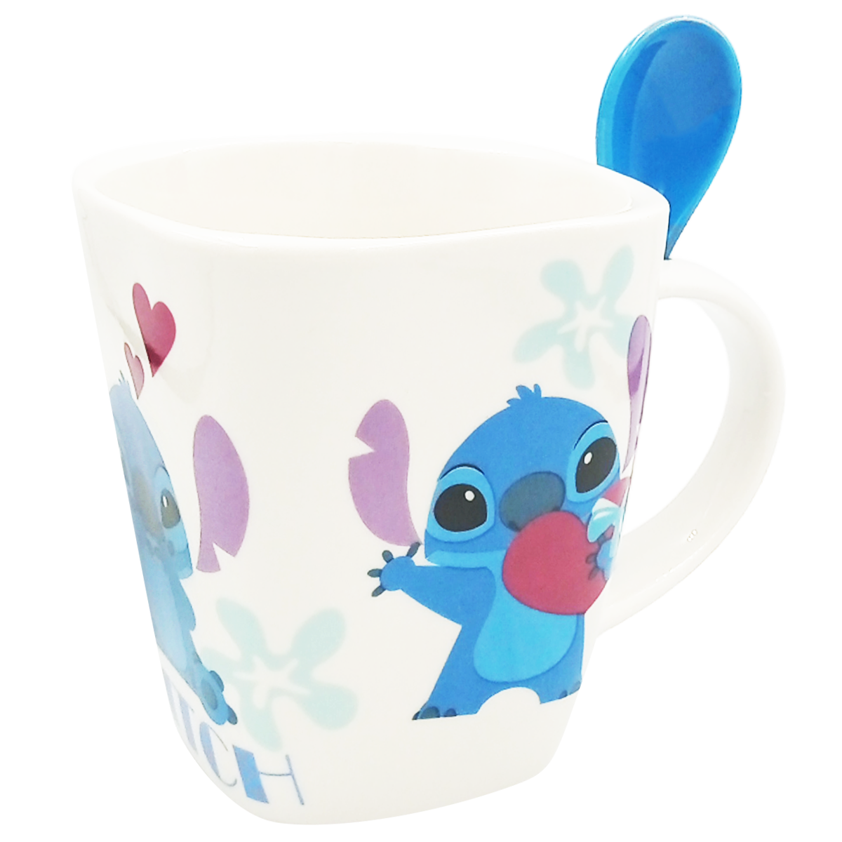 Taza de Stitch con cuchara de porcelana - Blanca