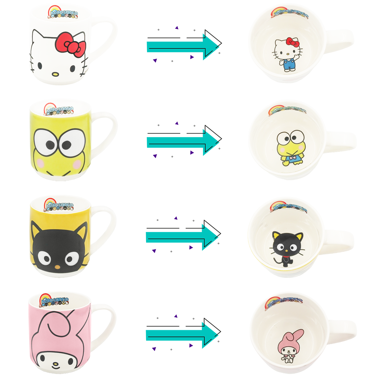 Juego de 4 tazas apilables Hello Sanrio de porcelana 330 Ml