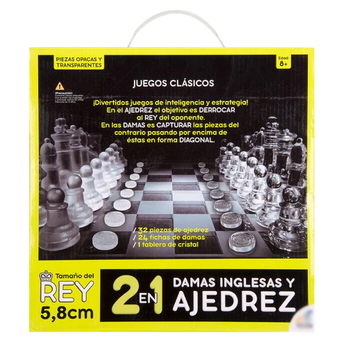 Ajedrez y damas inglesas 2 en 1 tablero de cristal diseño sofisticado