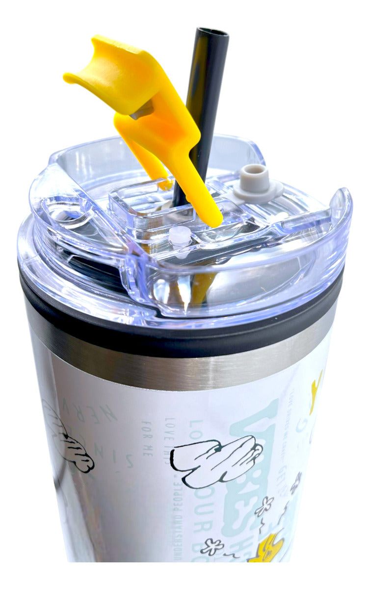 Termo Doble Pared Vaso Térmico Con Popote Snoopy