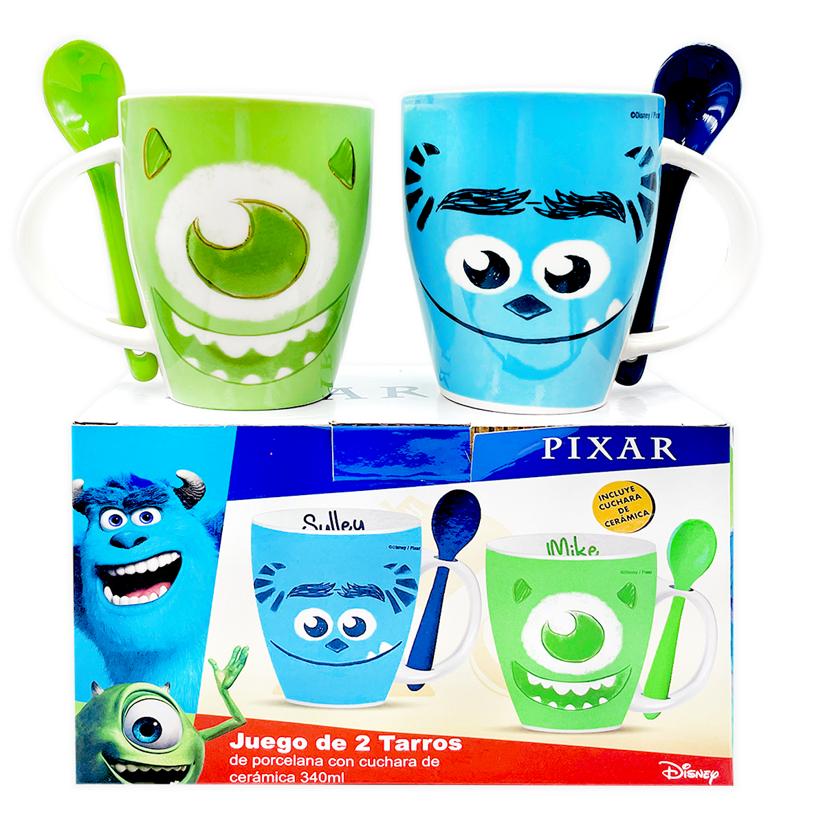 Juego de 2 Tazas de cerámica con cuchara Sulley y Mike
