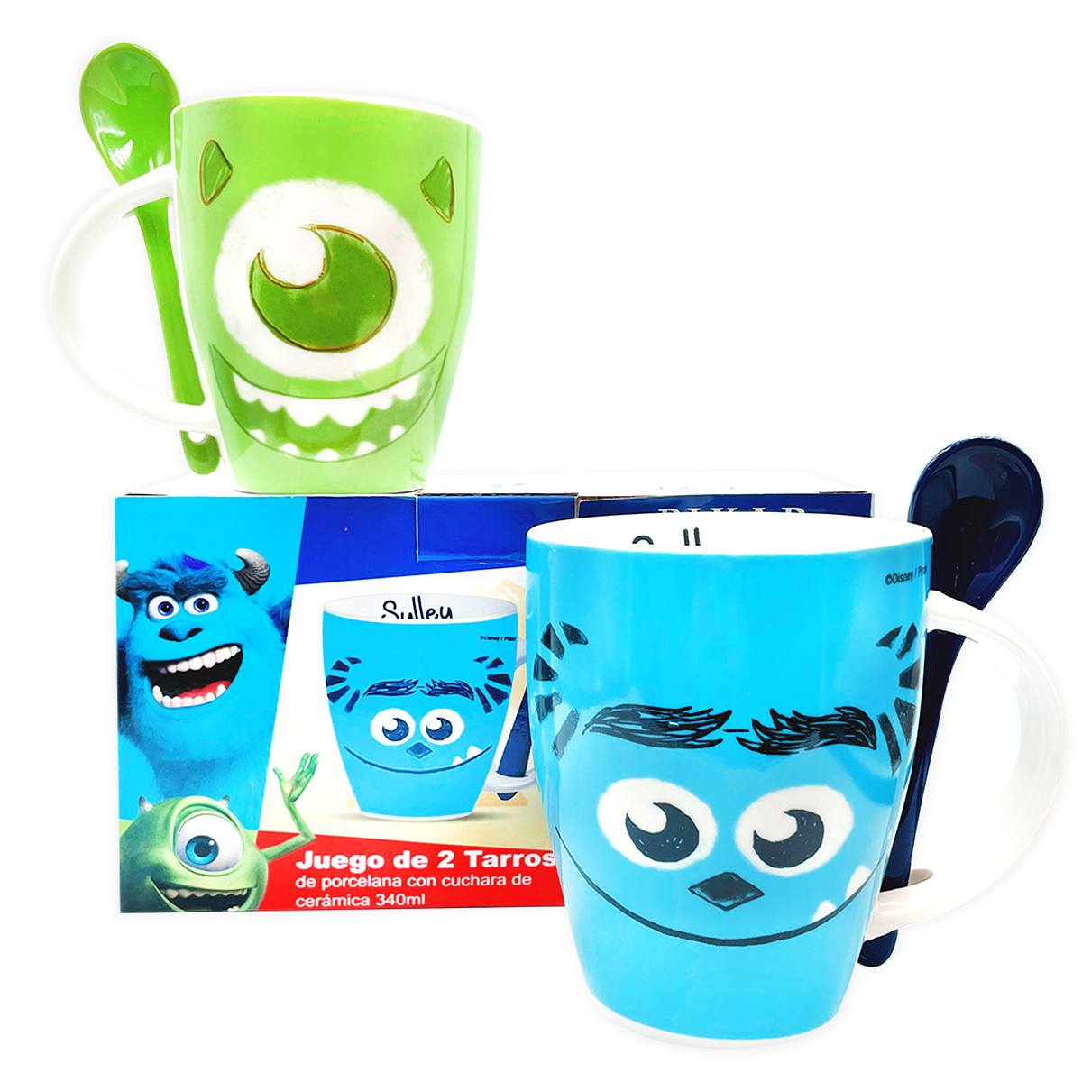 Juego de 2 Tazas de cerámica con cuchara Sulley y Mike