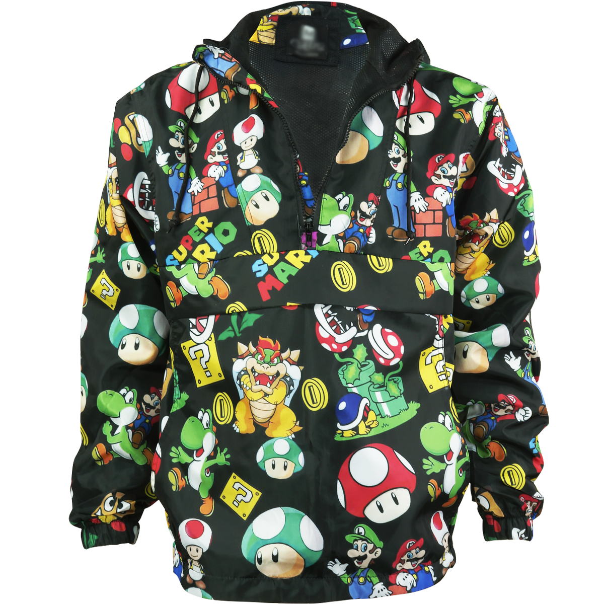 Chamarra rompevientos con cangurera y gorro Mario Bros