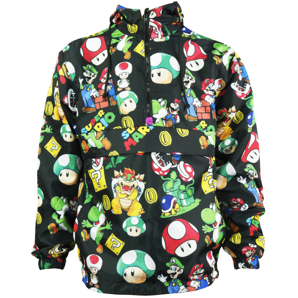 Chamarra rompevientos con cangurera y gorro Mario Bros