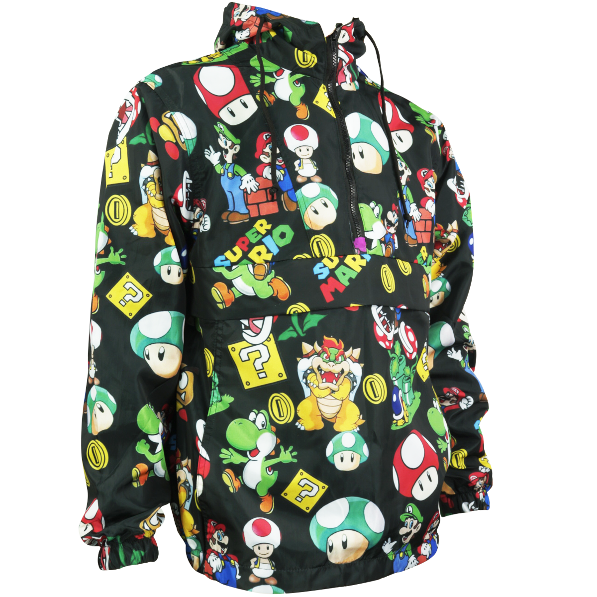Chamarra rompevientos con cangurera y gorro Mario Bros