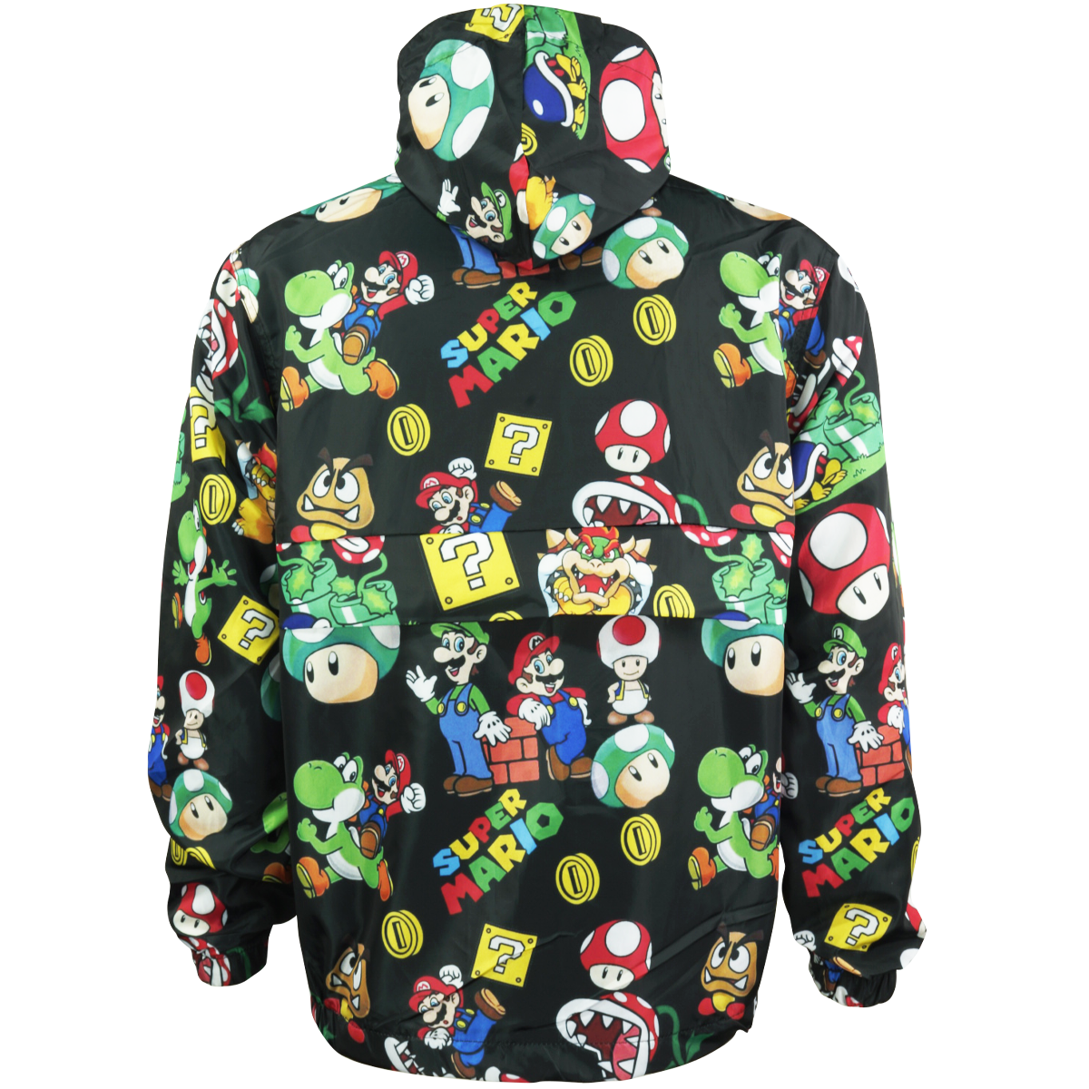 Chamarra rompevientos con cangurera y gorro Mario Bros