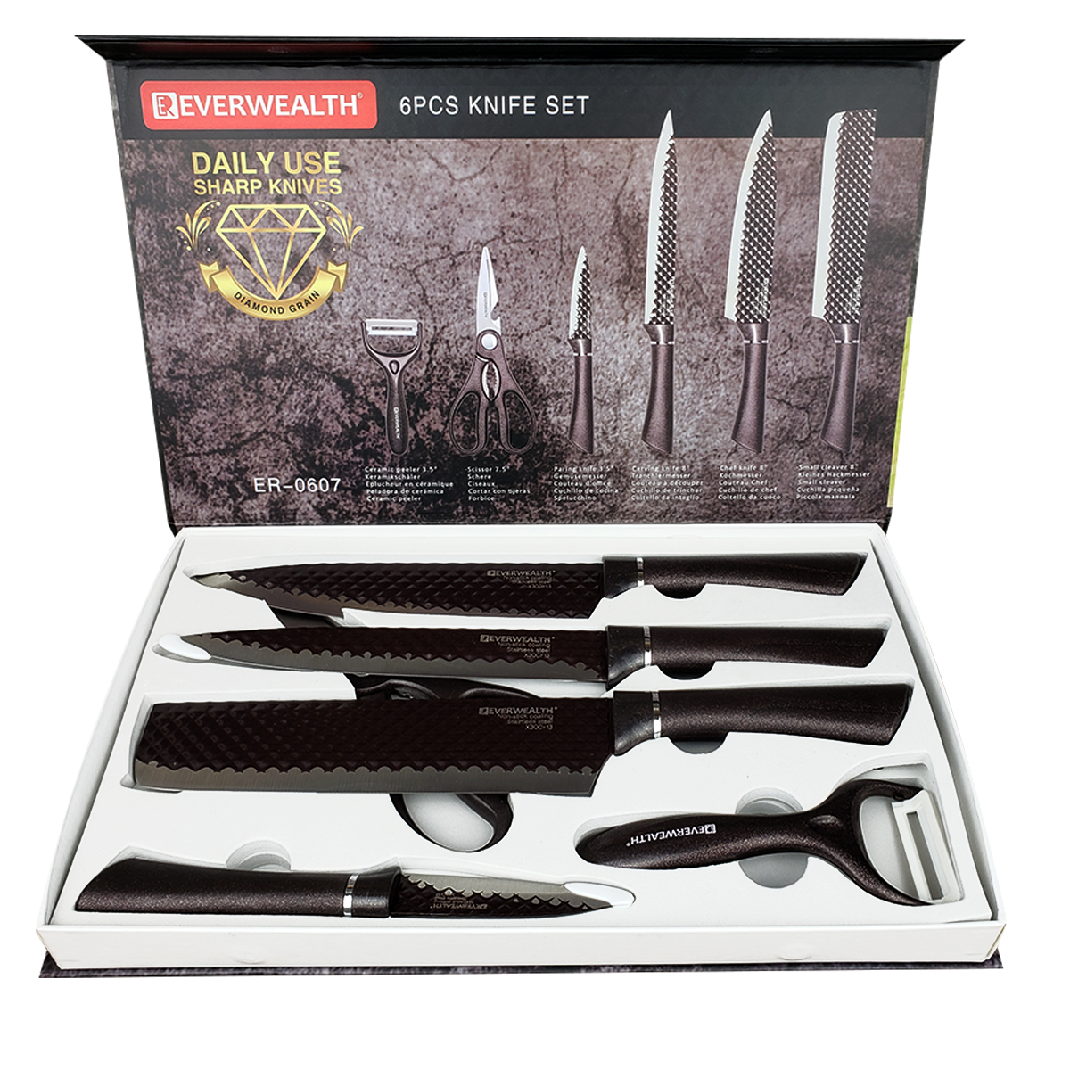 Set de 6 cuchillos de acero inoxidable - Chocolate