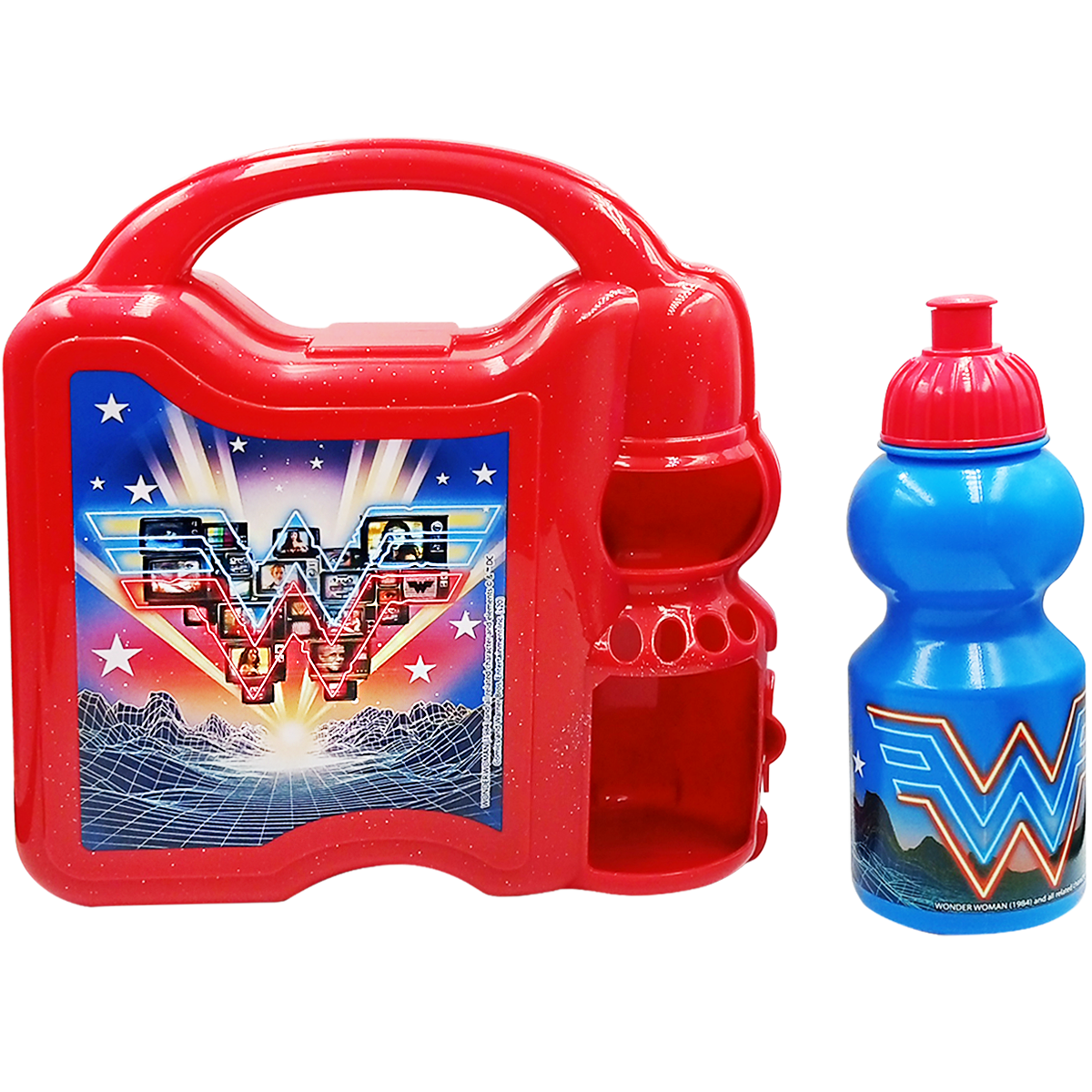 Lonchera infantil con porta vaso de plástico Mujer Maravilla