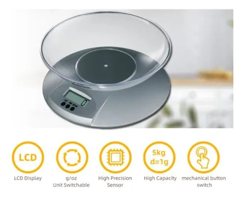 Báscula de cocina gramera con tazón alta precisión y lcd