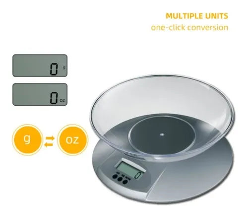 Báscula de cocina gramera con tazón alta precisión y lcd