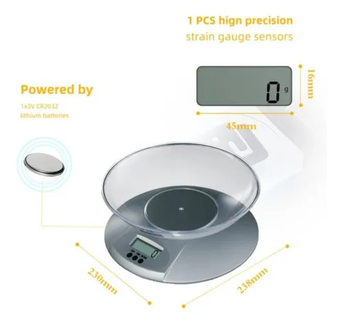 Báscula de cocina gramera con tazón alta precisión y lcd