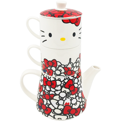 Juego de té de porcelana tetera apilable Hello Kitty