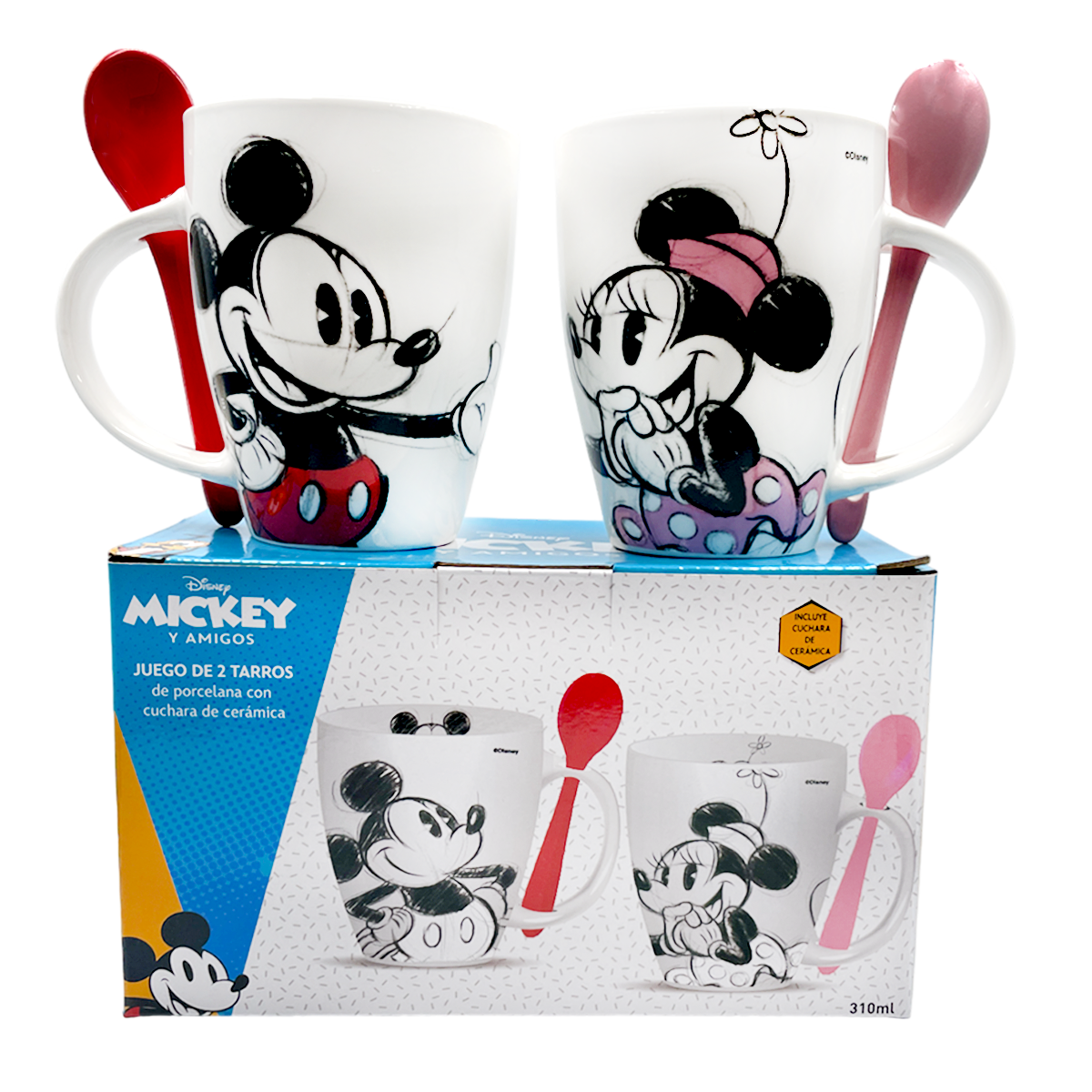 Juego de 2 Tazas de cerámica con cuchara Mickey y Minnie