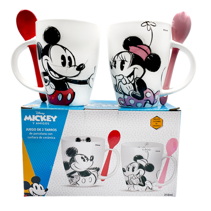 Juego de 2 Tazas de cerámica con cuchara Mickey y Minnie