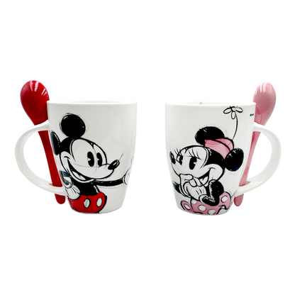 Juego de 2 Tazas de cerámica con cuchara Mickey y Minnie