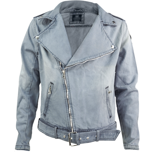 Chamarra rockera biker de mezclilla Gris