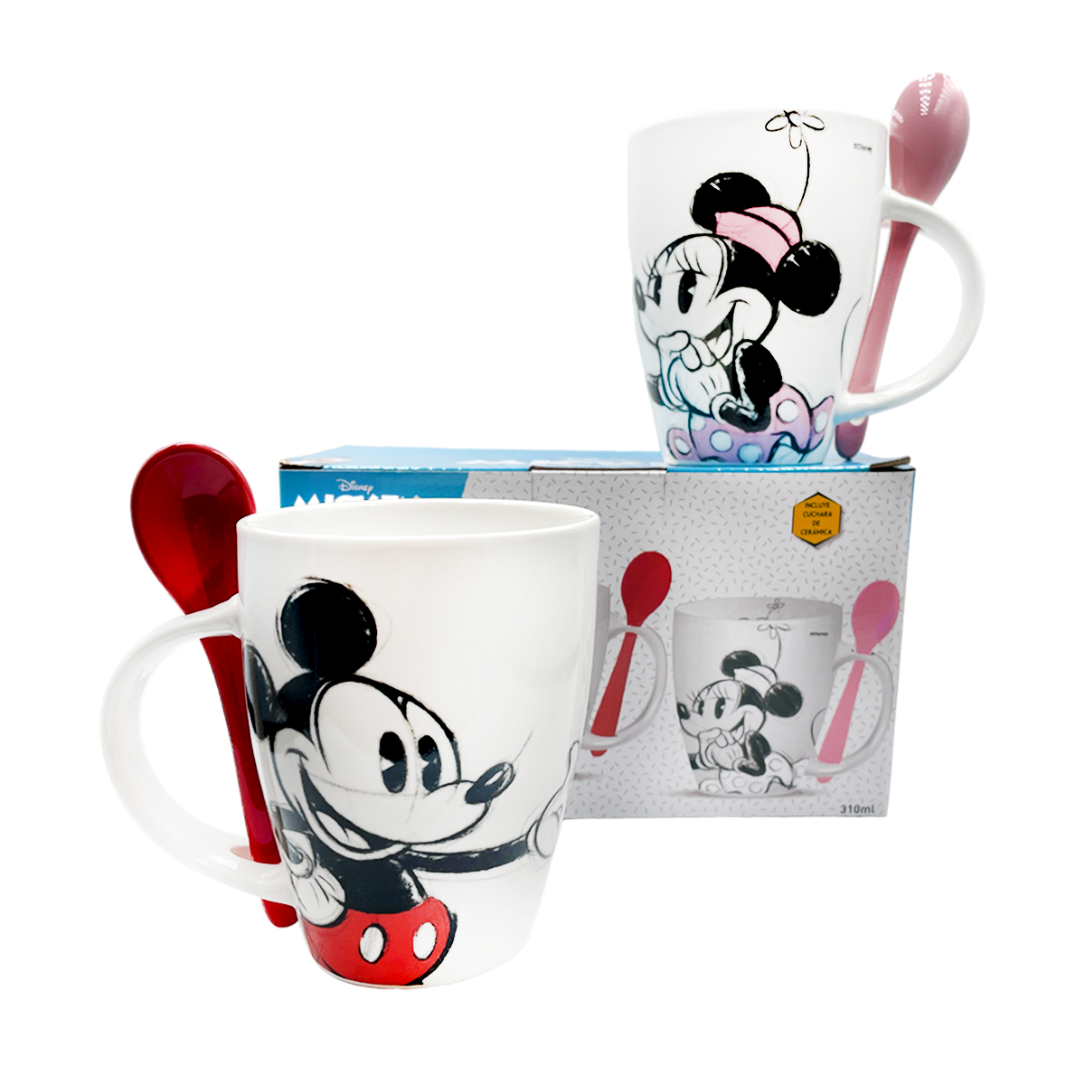 Juego de 2 Tazas de cerámica con cuchara Mickey y Minnie