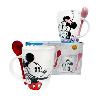 Juego de 2 Tazas de cerámica con cuchara Mickey y Minnie