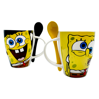 Juego de 2 Tazas de cerámica con cuchara Bob esponja