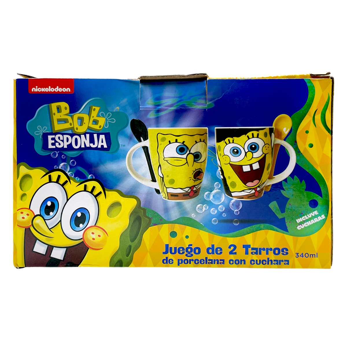 Juego de 2 Tazas de cerámica con cuchara Bob esponja