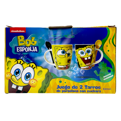 Juego de 2 Tazas de cerámica con cuchara Bob esponja