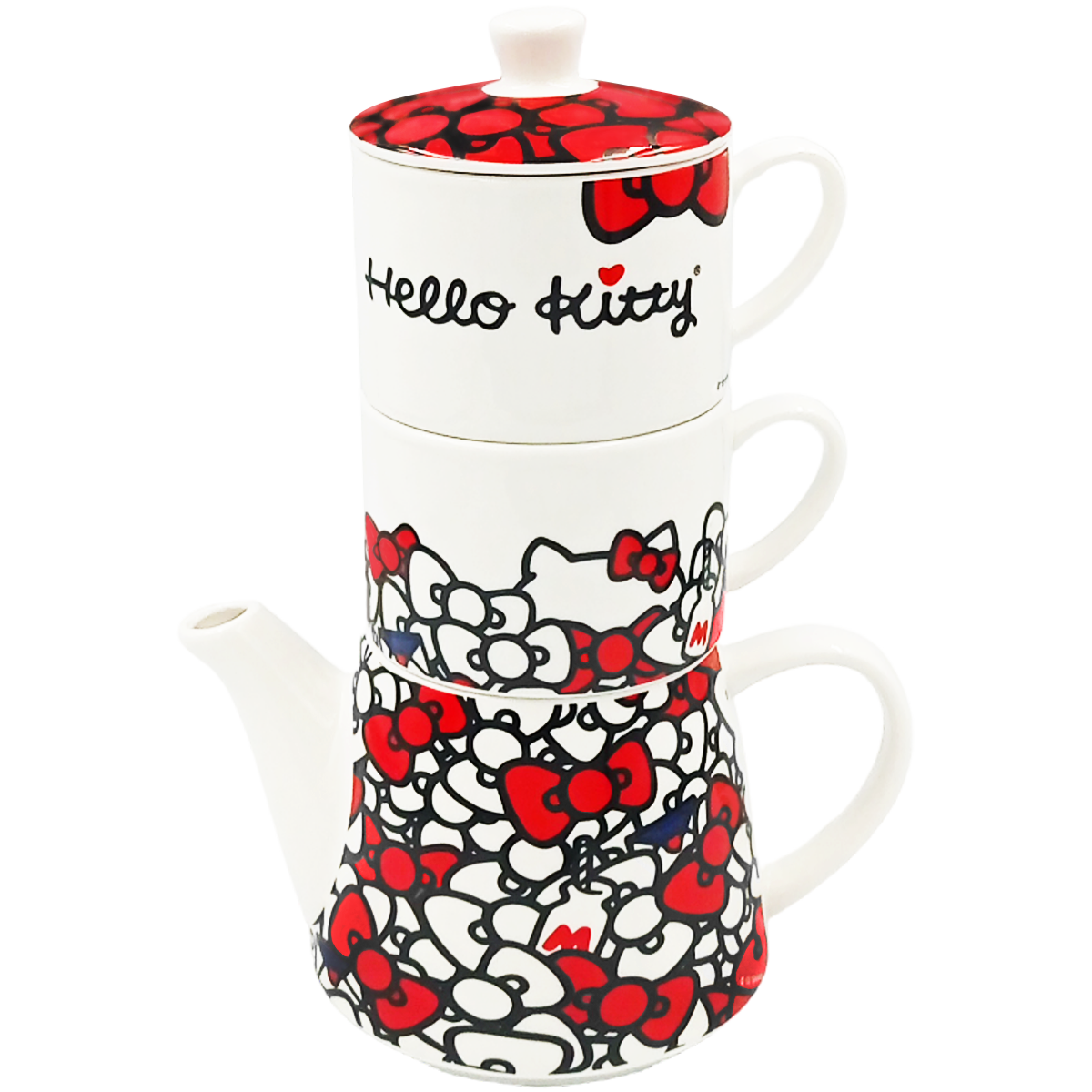 Juego de té de porcelana tetera apilable Hello Kitty