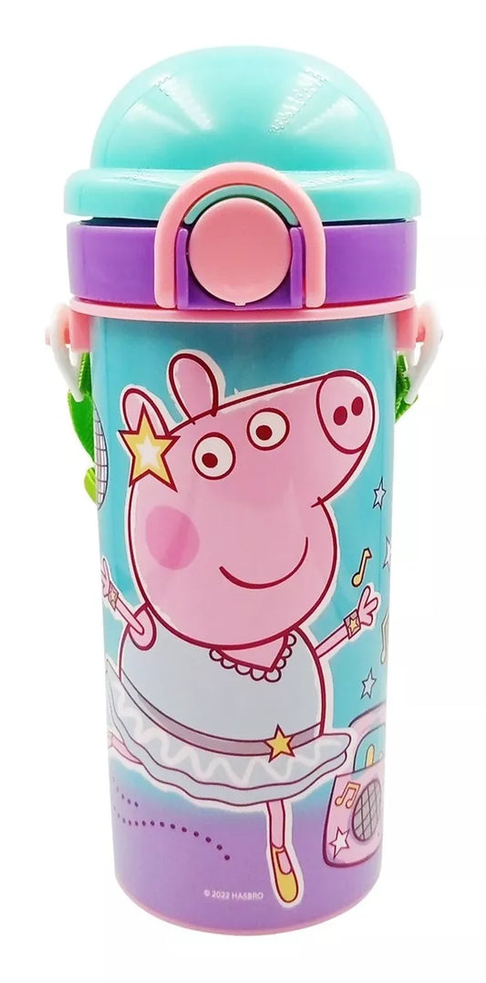 Botella cantimplora con popote y correa Peppa Pig