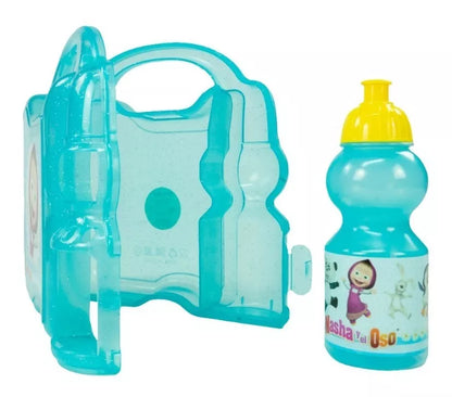Lonchera infantil con porta vaso de plástico Masha y el oso