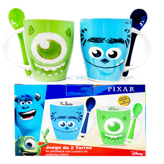 Juego de 2 Tazas de cerámica con cuchara Sulley y Mike