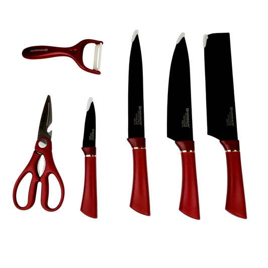 Set de 6 cuchillos de acero inoxidable - Rojo/Negro