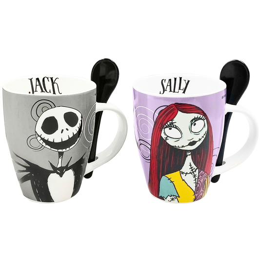 Juego de 2 Tazas de cerámica con cuchara Jack y Sally