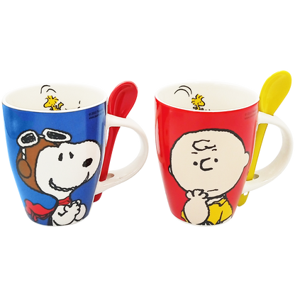 Juego de 2 Tazas de cerámica con cuchara Charly Brown y Snoopy